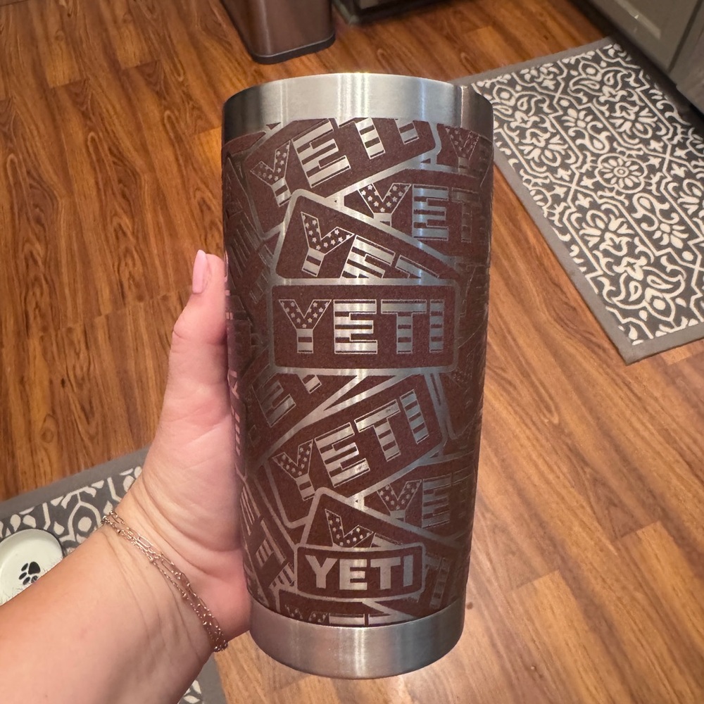Yeti Silver and Brown Accent Tumbler